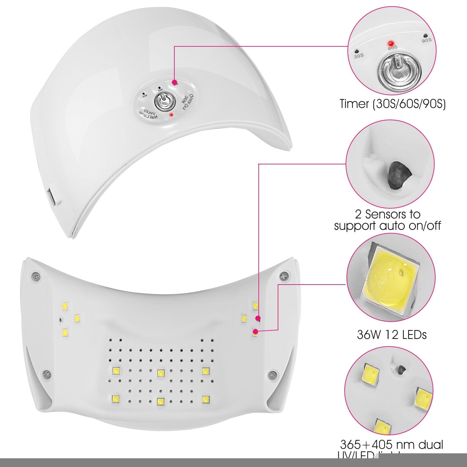 36W UV LED Lamp Nail Gel Dryer 12 LED Sensor Gel Curing Machine Free Shipping With Paypal