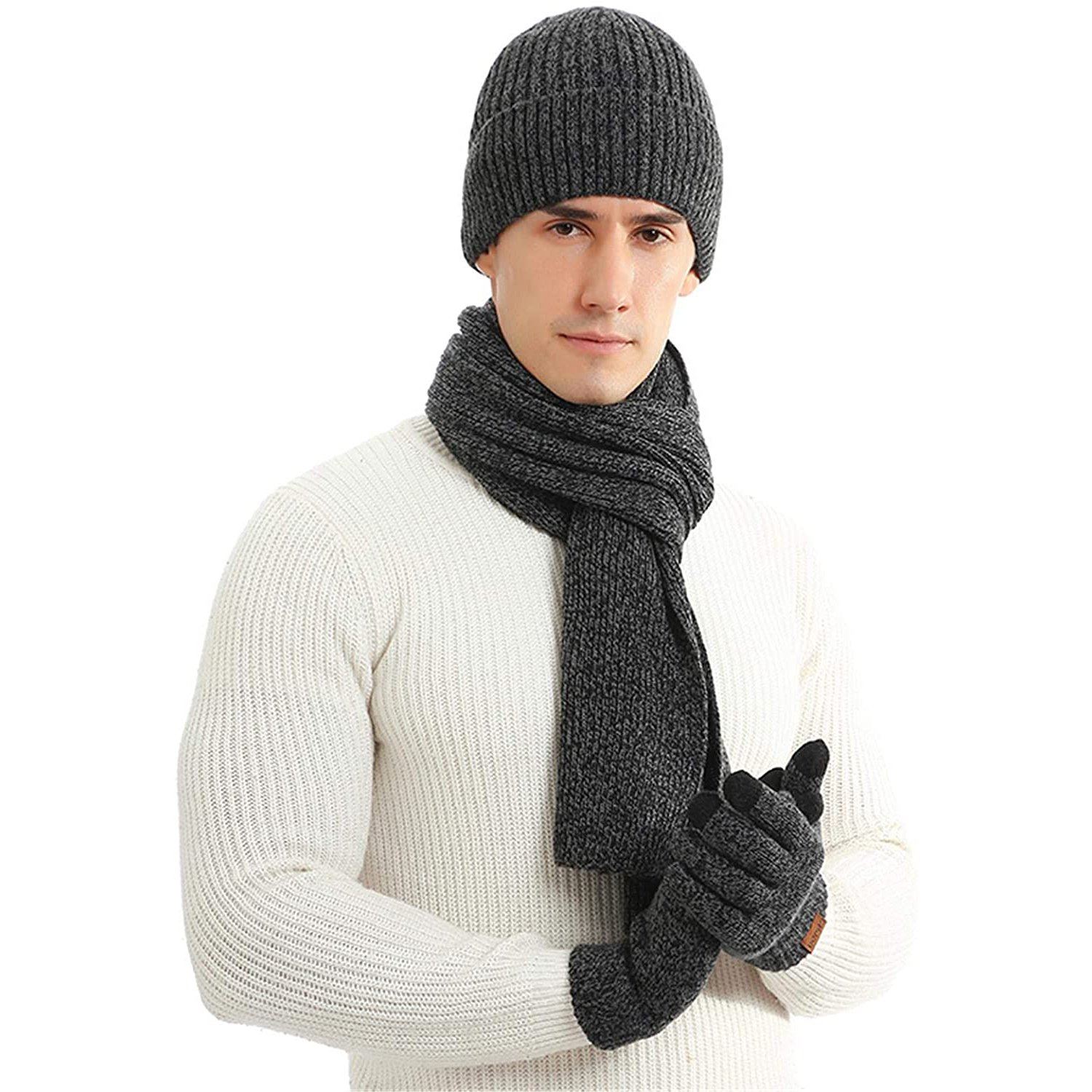 Men's Scaves and Beanie Hat Themal Gloves Set Clearance Geniue Stockist