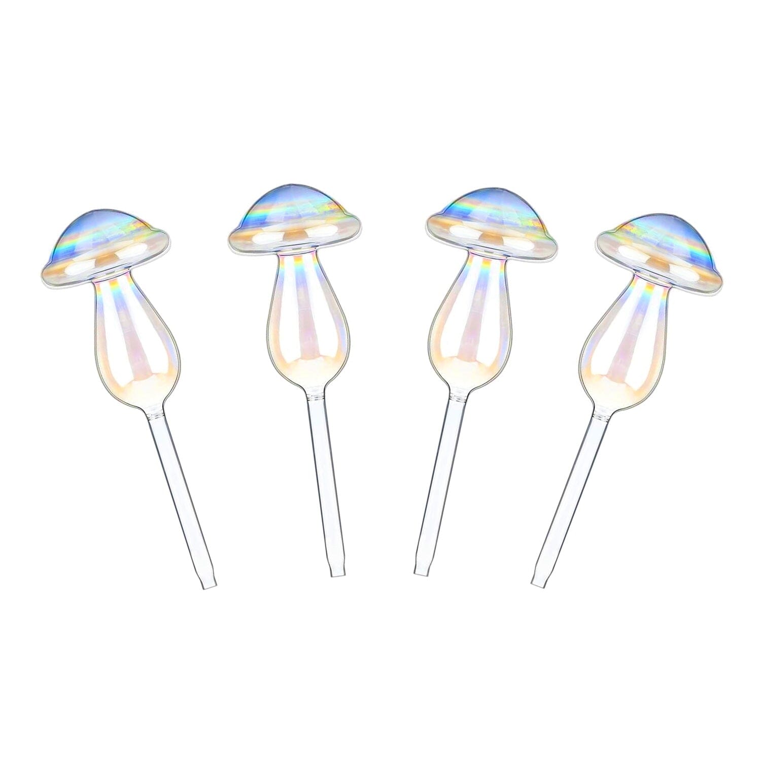 4-Pieces: Clear Glass Plant Watering Globes Iridescent Rainbow Gradient Mushroom Supply Sale Online