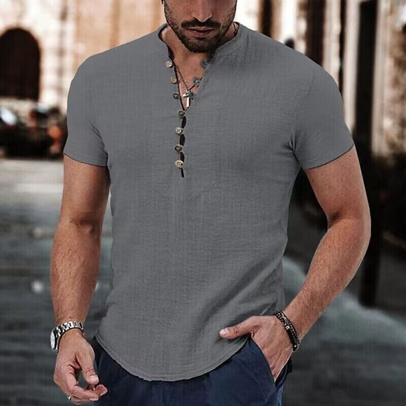 Men's Popover Shirt Short Sleeve Plain V Neck Pictures Online