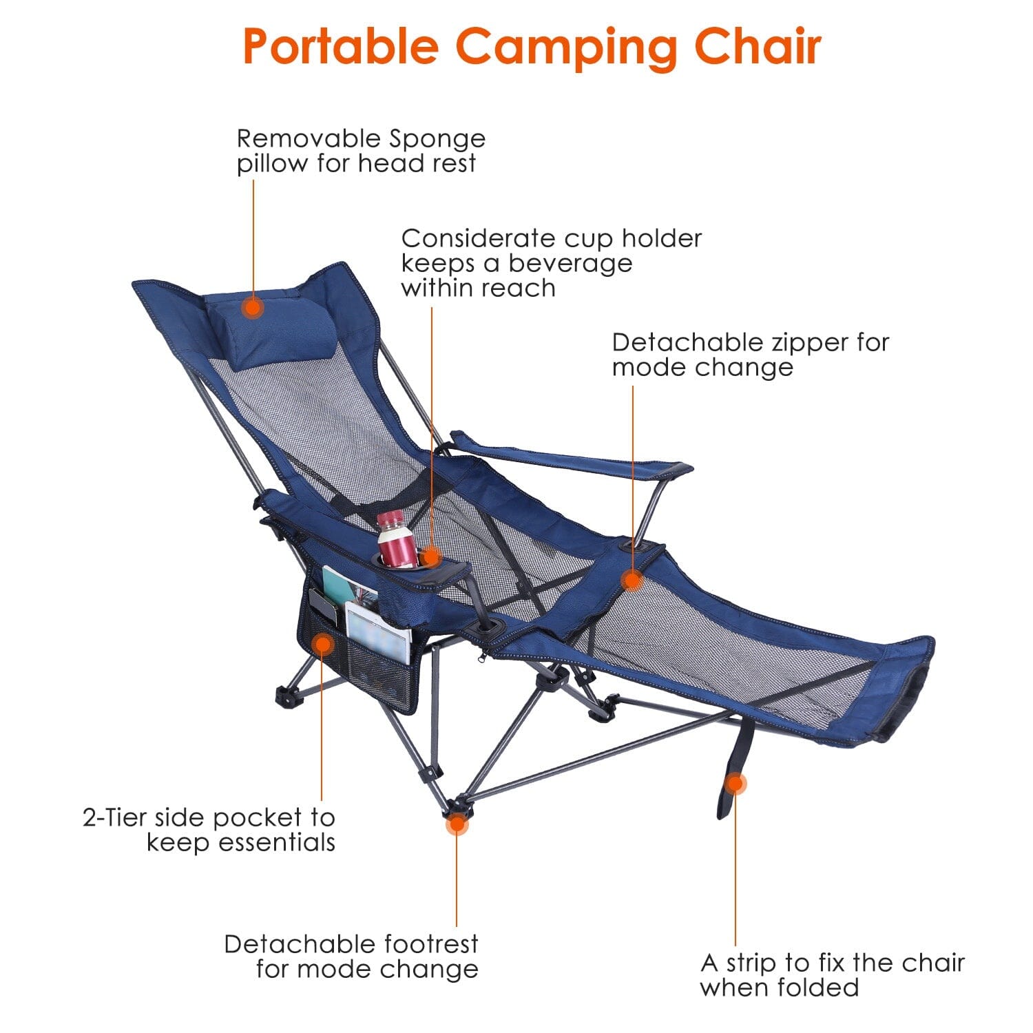 Foldable Camping Chair Heavy Duty Steel Lawn Chair with Reclining Backrest Angle Enjoy Online