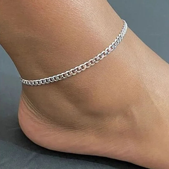 Silver Cuban Curb Anklet Everyday Simple Anklet/Bracelet Geniue Stockist Online