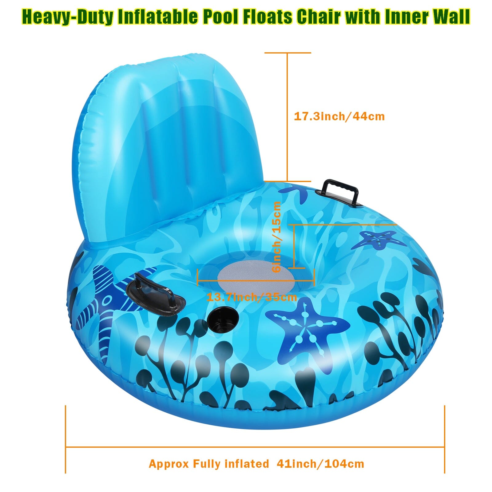 Inflatable Lounger Pool Float with Rubber Handle and Drink Holder Sale Authentic