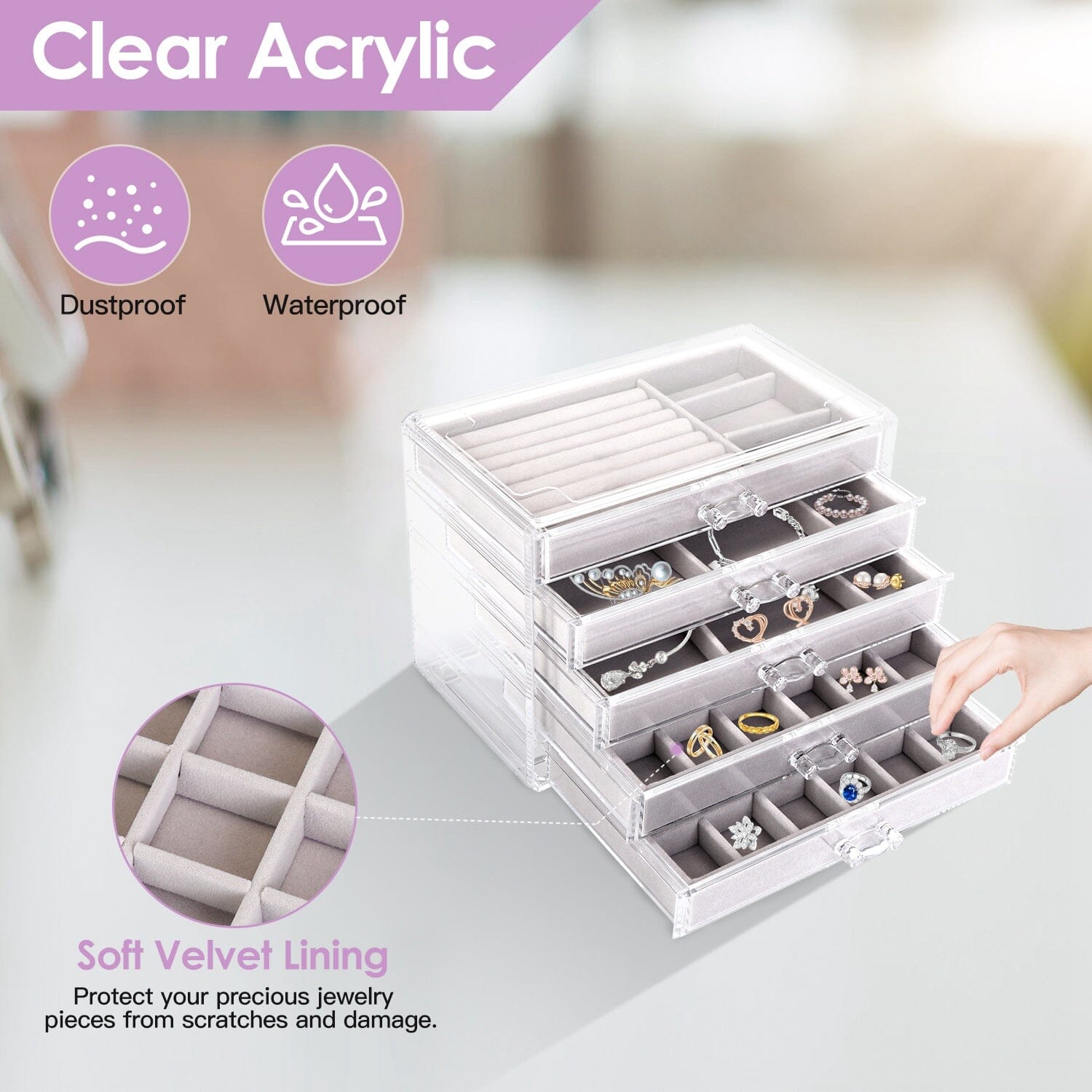 Clear Acrylic Jewelry Box Organizer with 5 Stackable Drawers Cheap Pice Low Shipping Fee