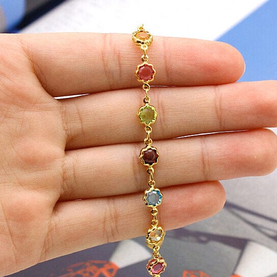 18k Gold Filled High Polish Finish Multi Color Flower Crystal Ankle Bracelet Quality From China Wholesale