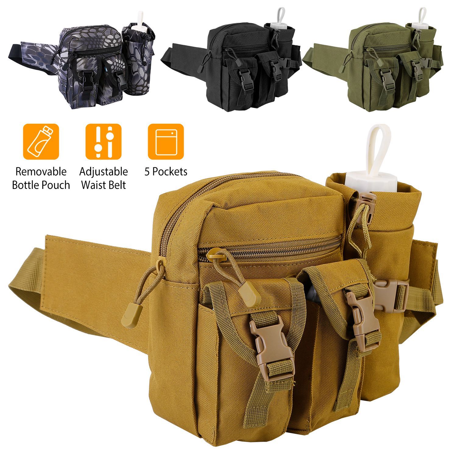 Tactical Waist Bag Utility Pouch Belt Bag with Water Bottle Pouch Cheapest