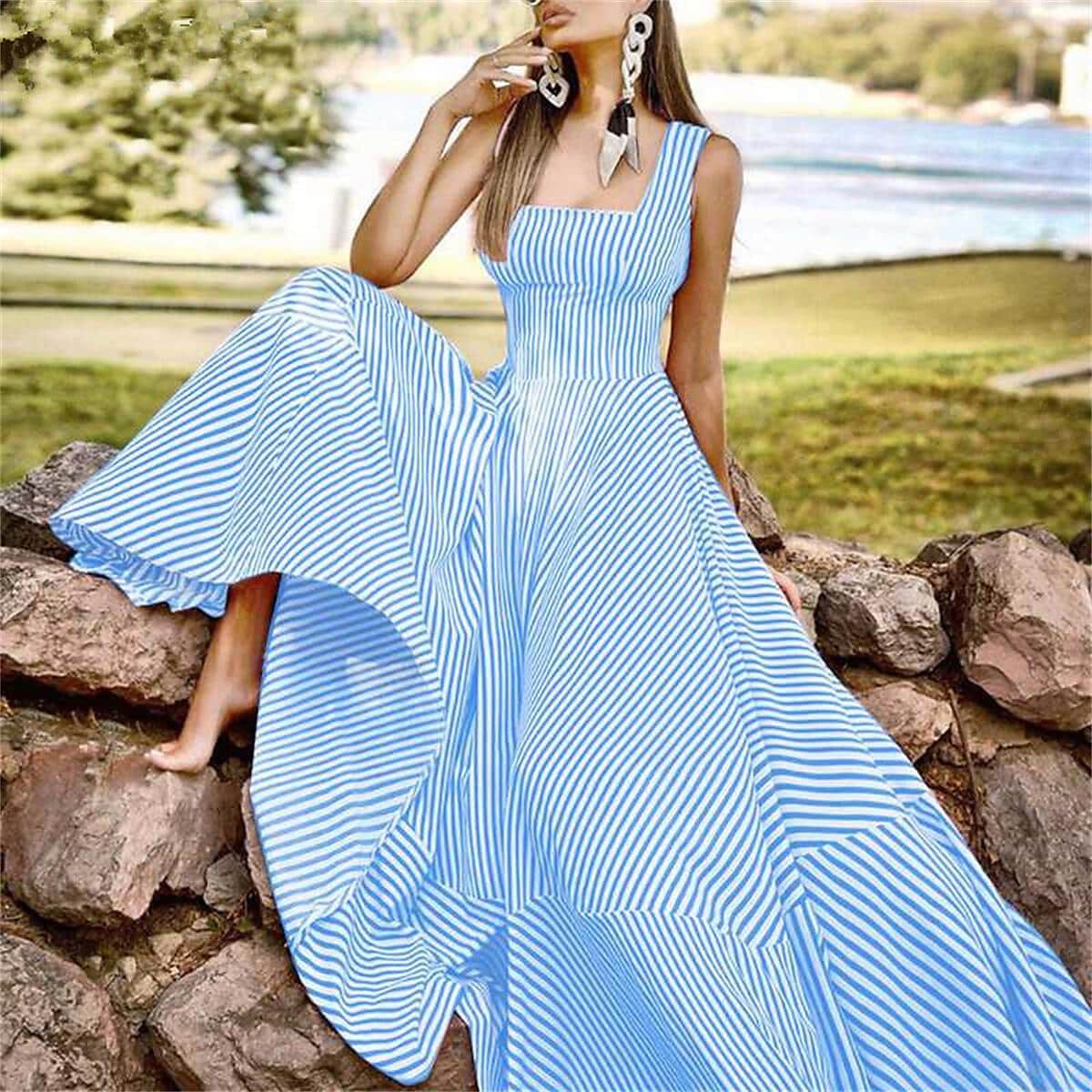 Women's Long A Line Striped Maxi Dress Many Kinds Of Cheap Pice