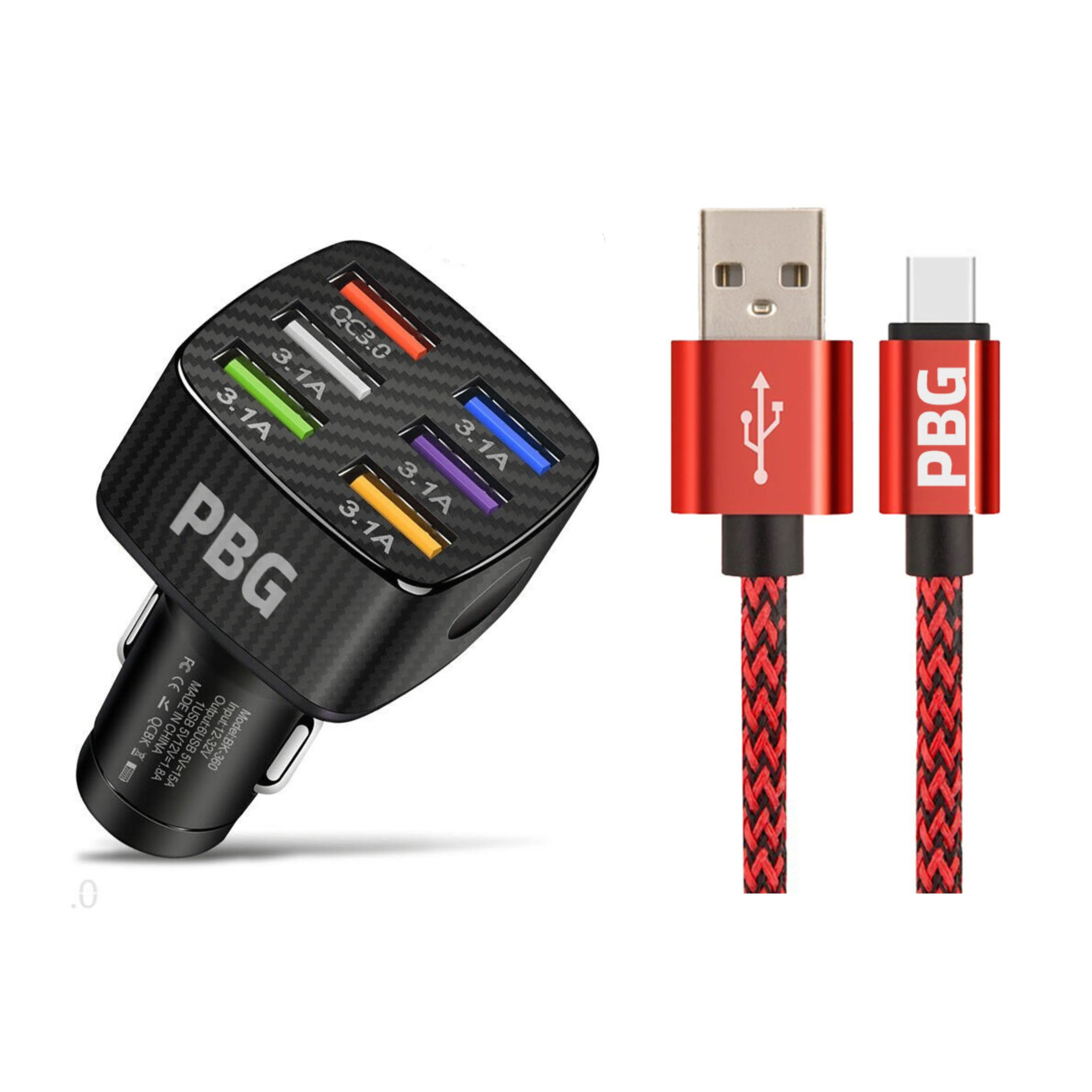 PBG LED 6 Port Car Charger and 10Ft. XL Zebra Lightning Cable Combo Footlocker For Sale