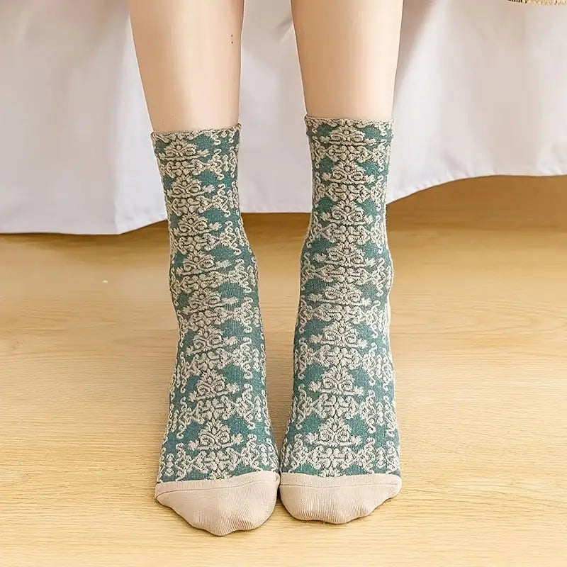 5-Pairs: Flower Geometric 3D Textured Ankle Cotton Blend Cottage Core Lucky Socks Clearance Online Fake