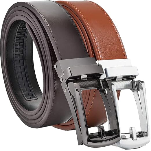 2-Pack: Carlo Fellini Mens Genuine Leather Ratchet Dress Belt with Slide Buckle Best Pices