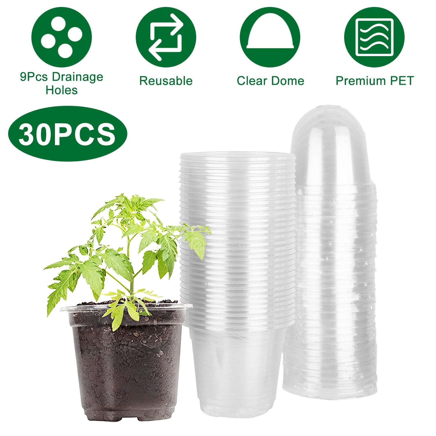 30-Pieces: Plant Nursery Pots PET Flower Seed Starting Pots Container with Dome Drainage Holes High Quality For Sale