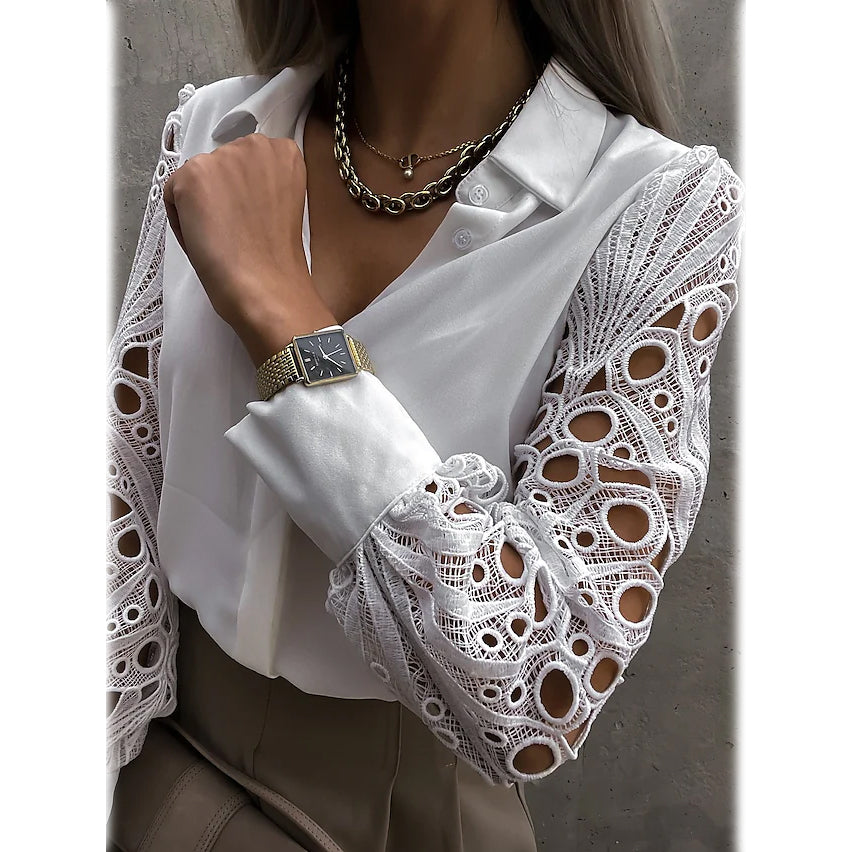 Women's Long Sleeve Cutout Lace Button Down Shirt Outlet Excellent