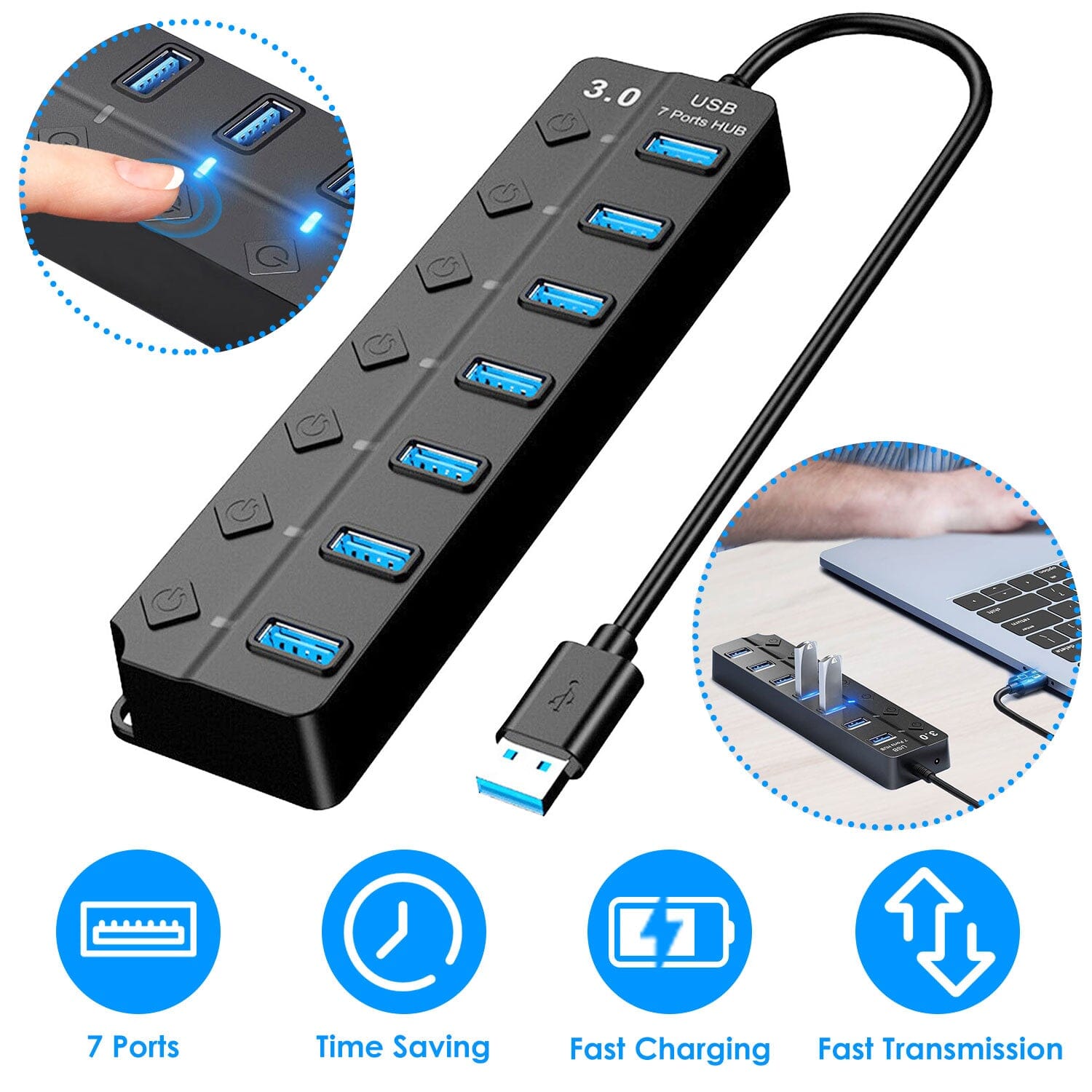 USB 3.0 HUB 7 Ports High Speed 5Gbps USB Splitter Geniue Stockist For Sale