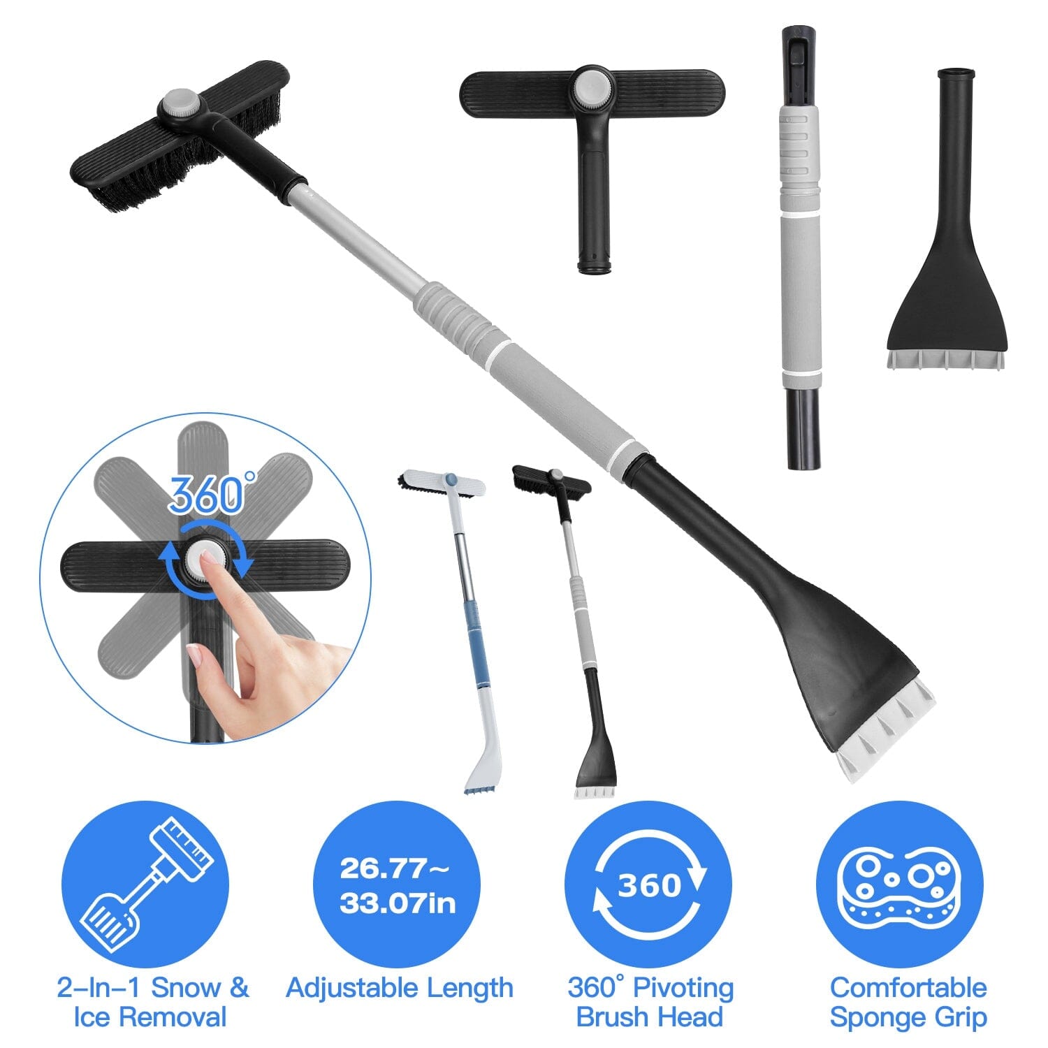 2-in-1 Automobile Snow Shovel Frost Removal with 360∞ Pivoting Brush Head Cheap Sale Choice