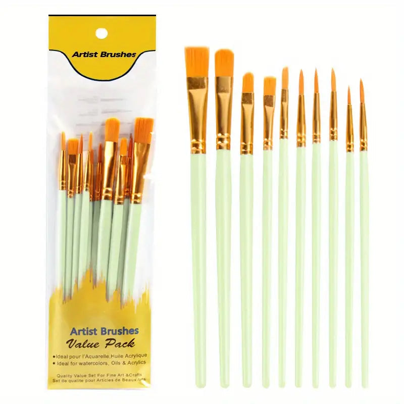 10-Pieces: Artist Paintbrush Nylon Round Pointed Flat Head Set Best Store To Get Cheap Online