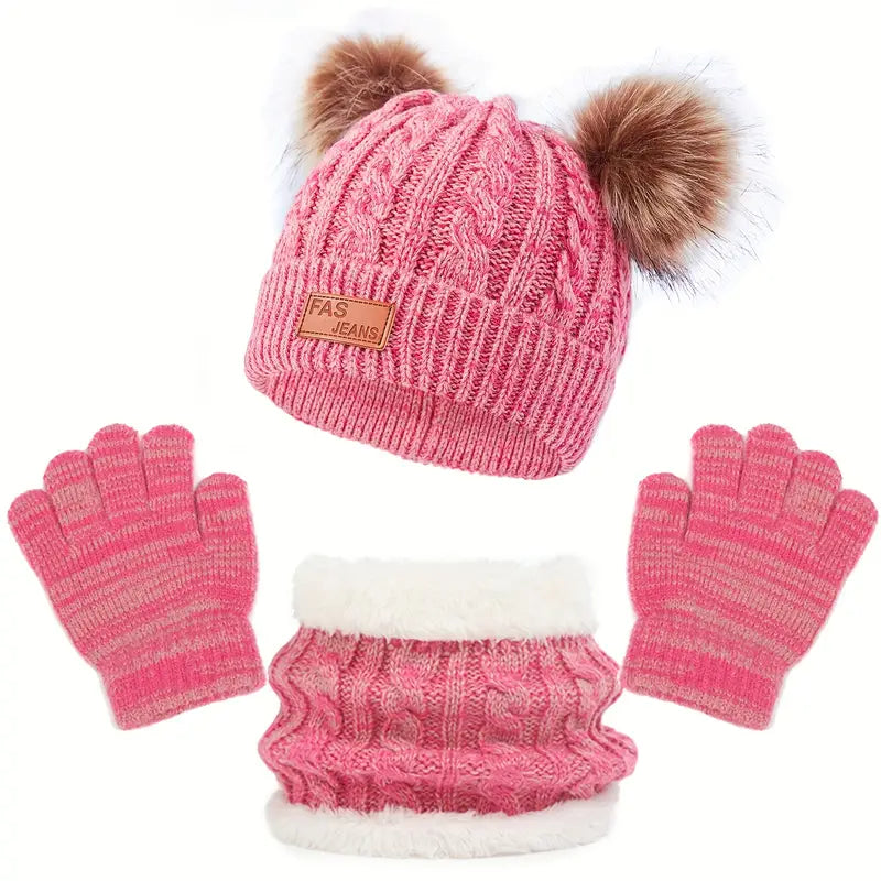 Children's Winter Knitted Wool Lining Warm Hat, Scarf, Glove Set For 2-5 Year Old Boys And Girls Sale Best Pices