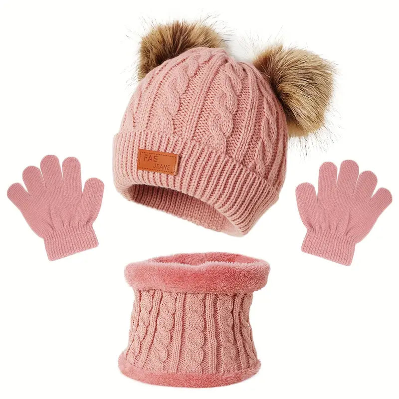 Children's Winter Knitted Wool Lining Warm Hat, Scarf, Glove Set For 2-5 Year Old Boys And Girls Sale Best Pices