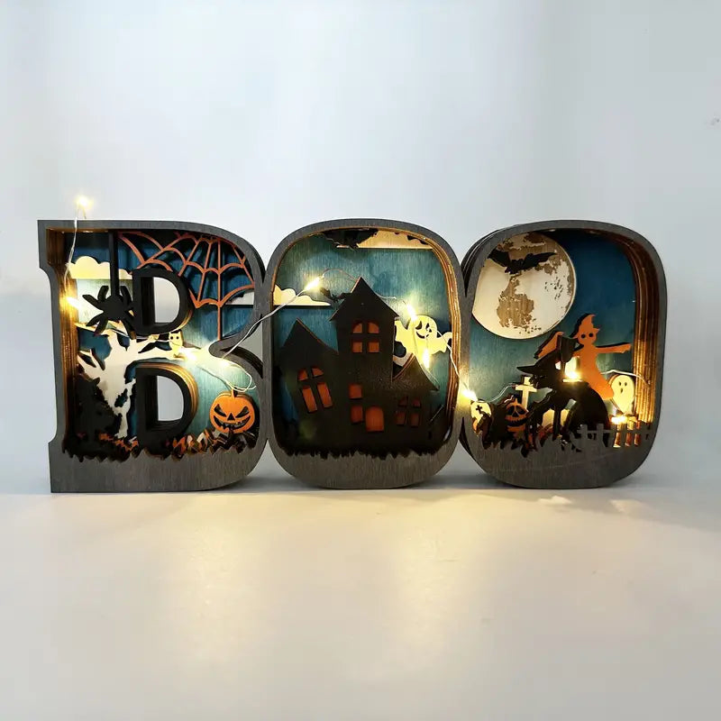 Wooden 3D Halloween Letter Shaped LED Light Classic Cheap Pice