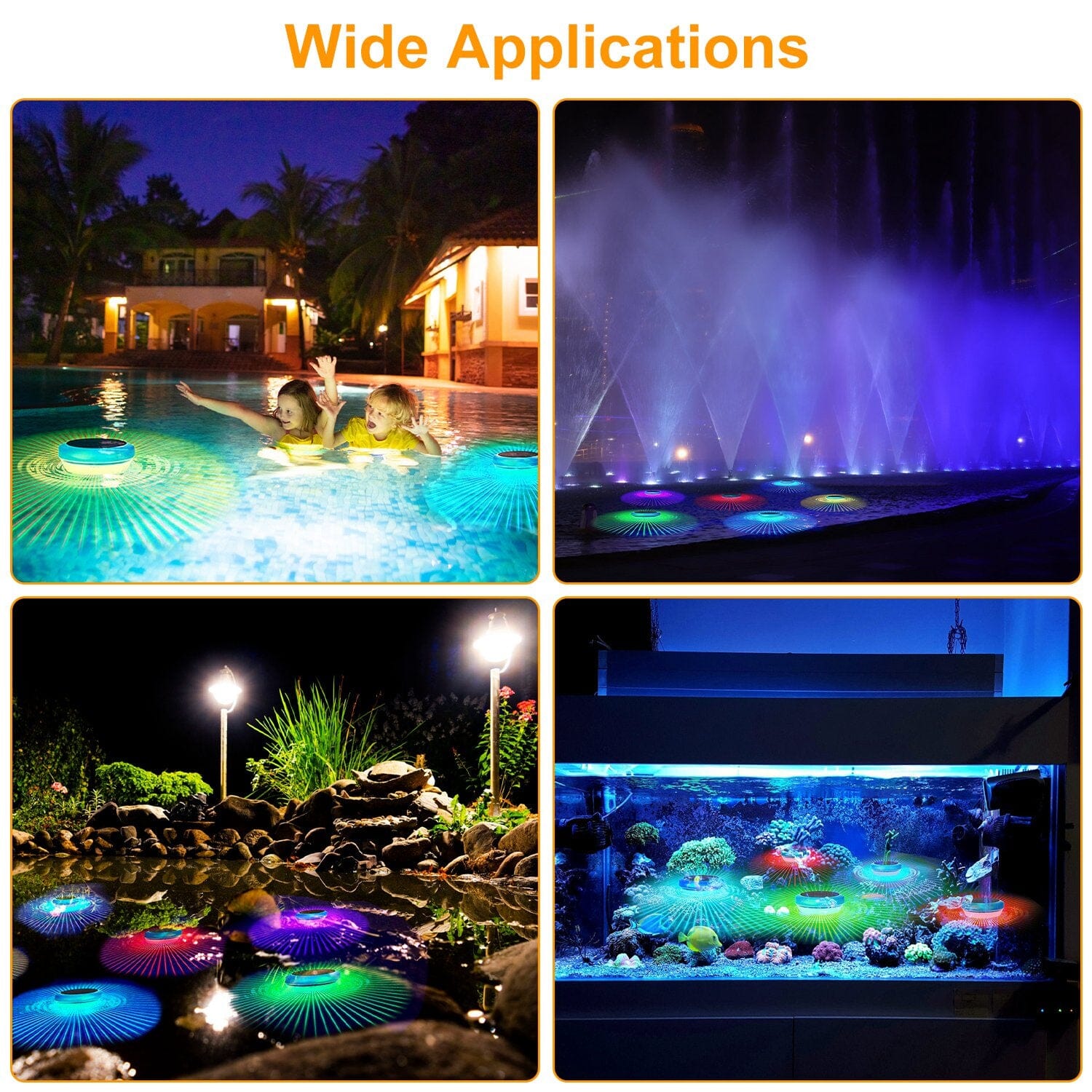 2-Piece: Solar Powered LED Pool Light Gradient Multicolor Changing Extremely For Sale