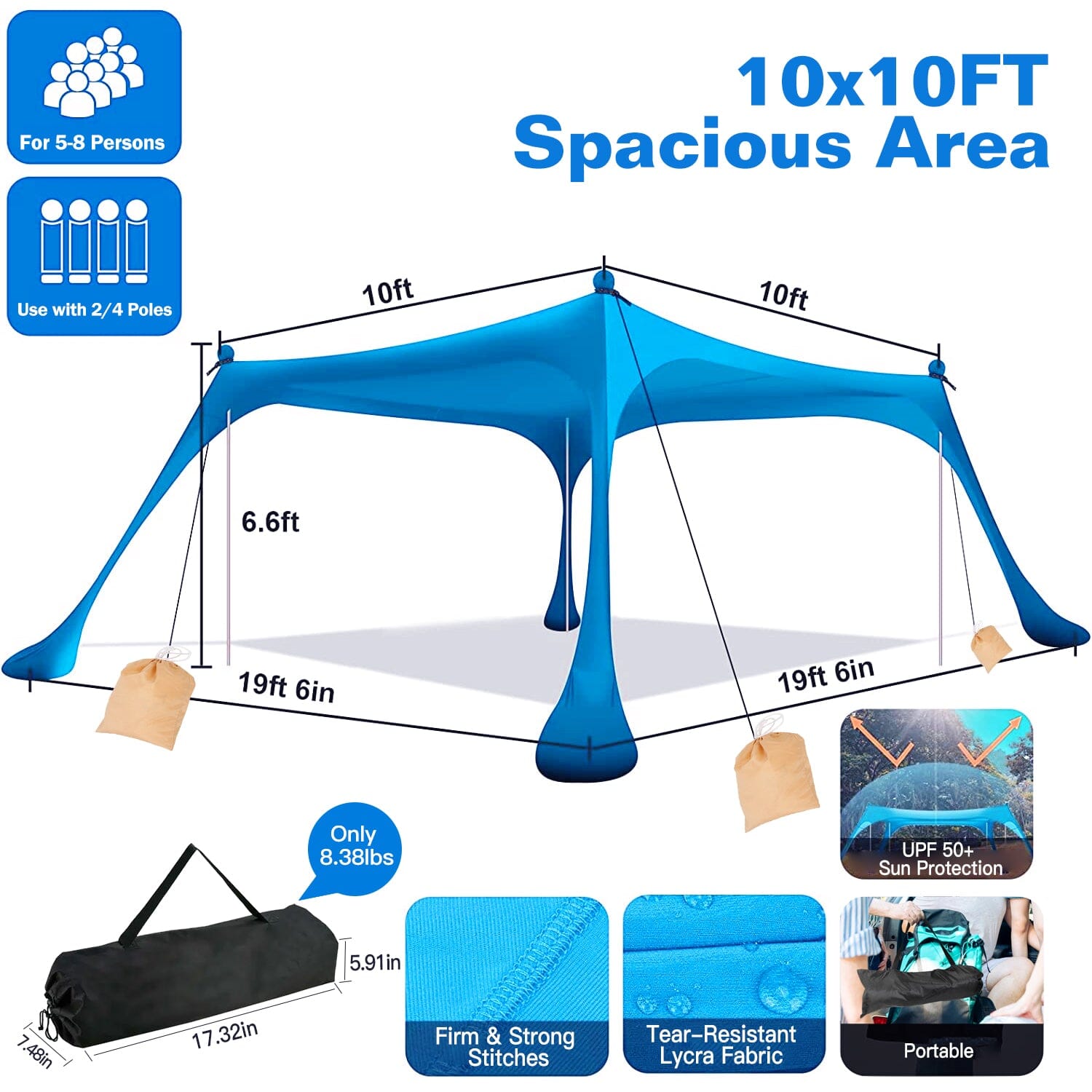 10 x 10 ft Sun Shelter Family Beach Tent Outdoor Shade UPF50+ with Sandbag Cheap Pice Wholesale