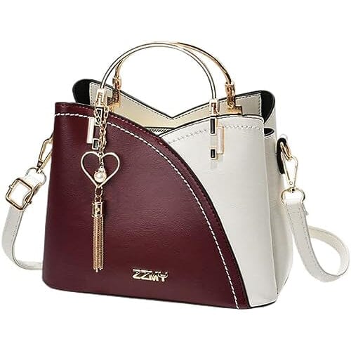 Color Block Satchel Bag with Metal Tassel Decor and Crossbody Strap Purchase For Sale