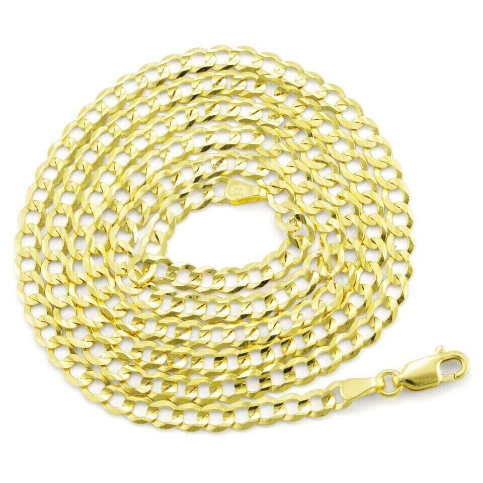 10K Solid Yellow Gold 4mm Cuban Curb Chain Link Necklace Lobster Clasp Huge Surprise Cheap Online