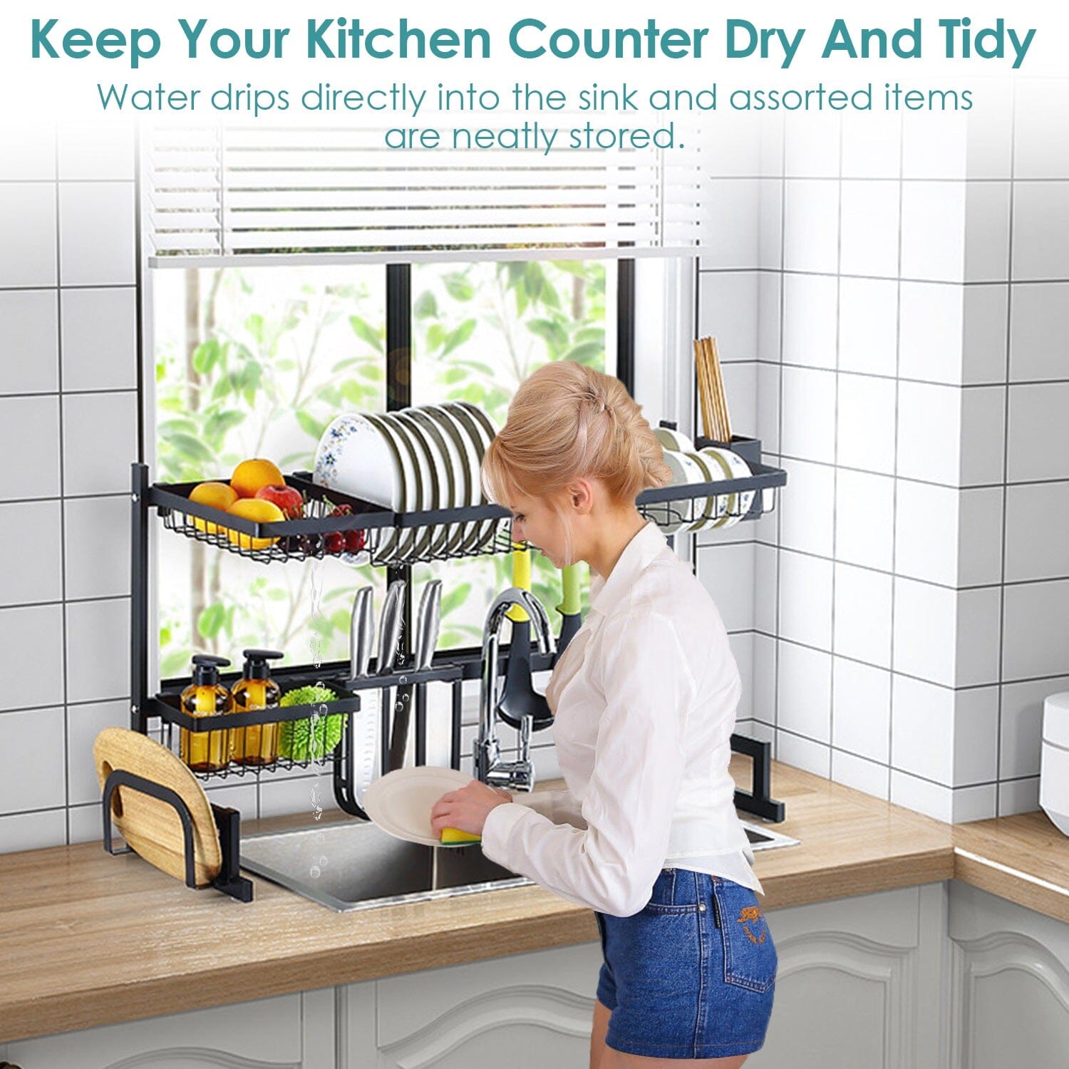 2-Tier Over the Sink Dish Drying Rack Inexpensive