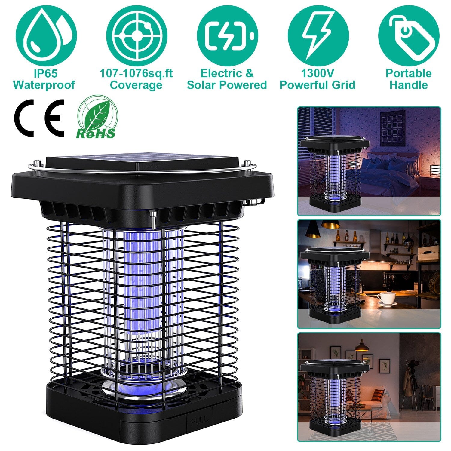 Electric Solar Powered Bug Zapper Lamp IP65 Waterproof for Indoor and Outdoor With Credit Card Free Shipping