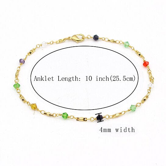 18k Gold Filled High Polish Finish Multi Color Ball Crystal Ankle Bracelet Wide Range Of Sale Online