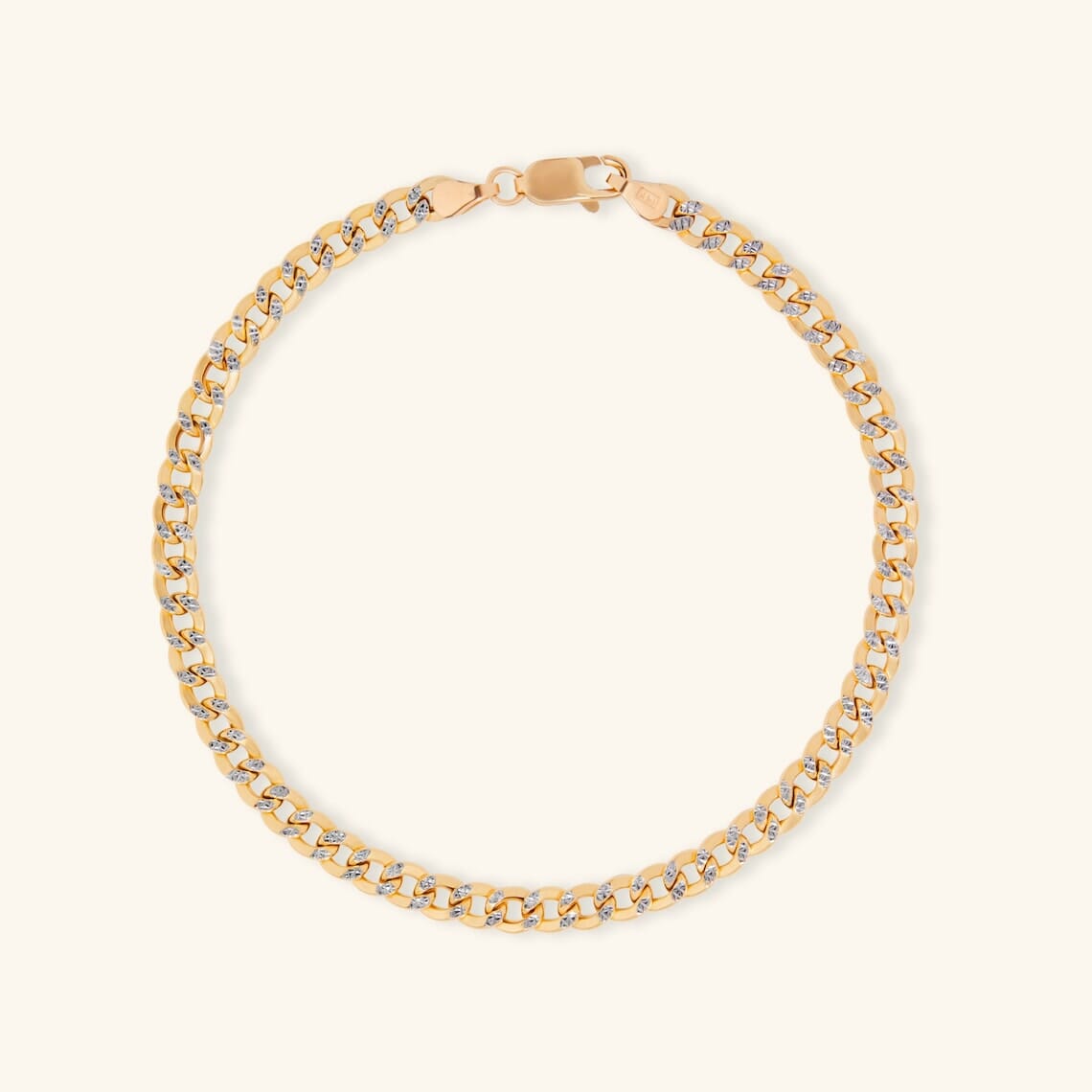 14K Yellow Gold  7” Two Tone Cuban Curb Link Chain Bracelet Italy Get To Buy Cheap Pice