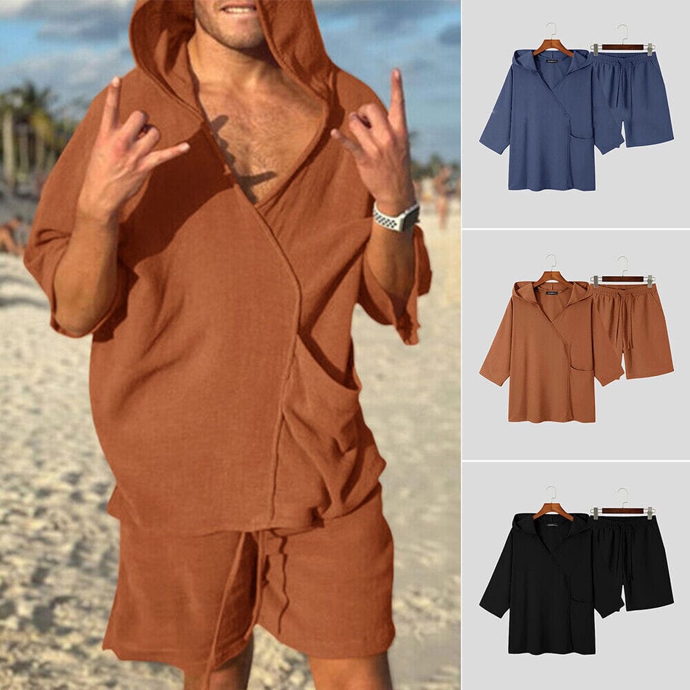 2-Piece Set: Men's Hooded Tracksuit Tennis Shirt Shorts and T Shirt Set Plain Cheap Sale Free Shipping