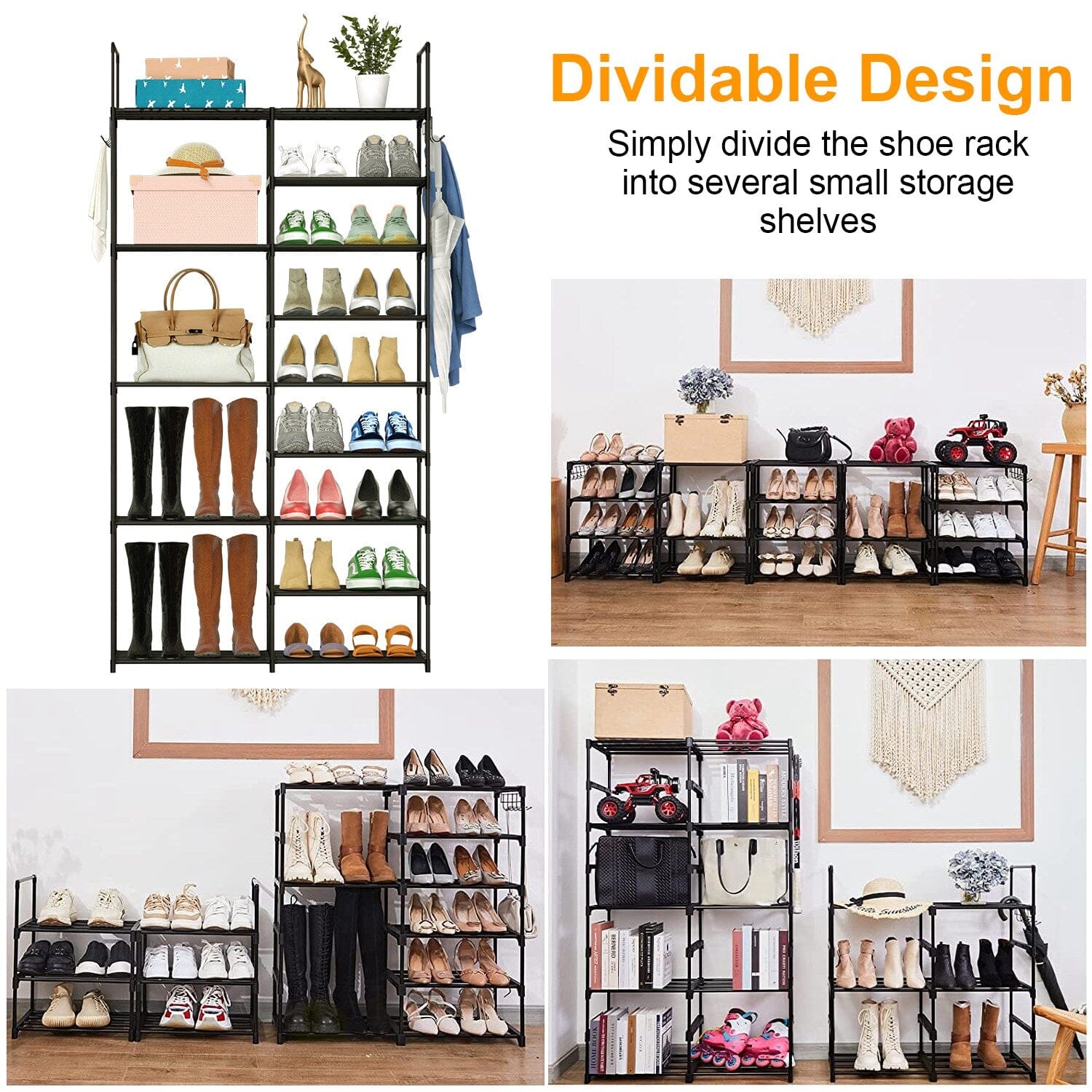 Metal Shoe Storage Shelf Free Standing Shoe Stand with 2 Row Hooks For Nice Cheap Online