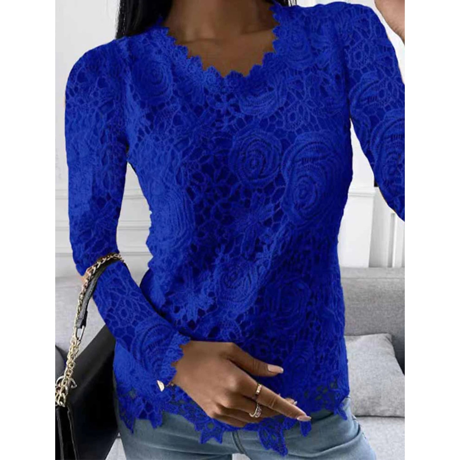 Women's Floral Lace Long Sleeve Blouse Shirt Best Sale Online