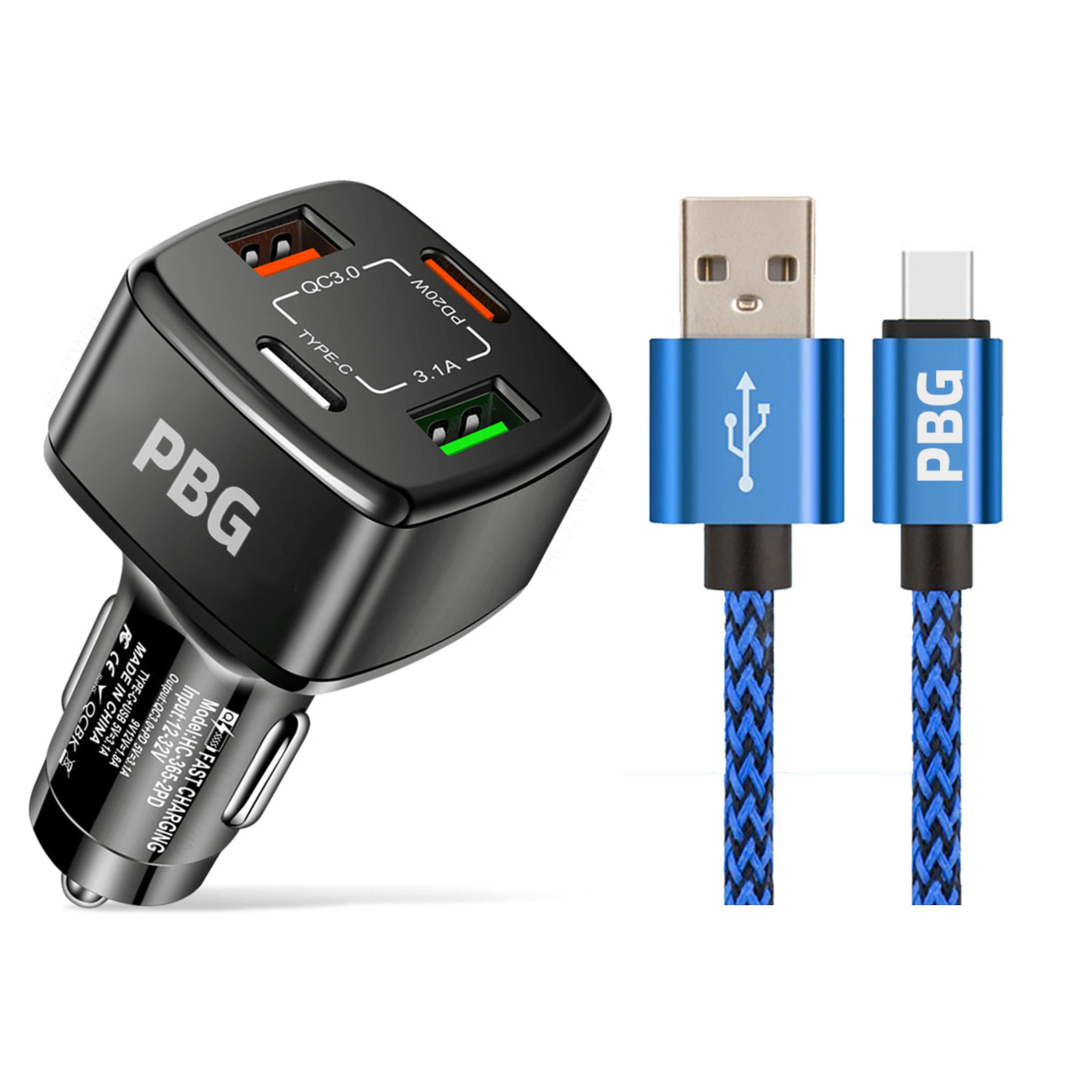 PBG 4-Port PD/USB Car Charger and 10FT Zebra Style Lightning Cable Bundle Cheap Pice Discount Authentic