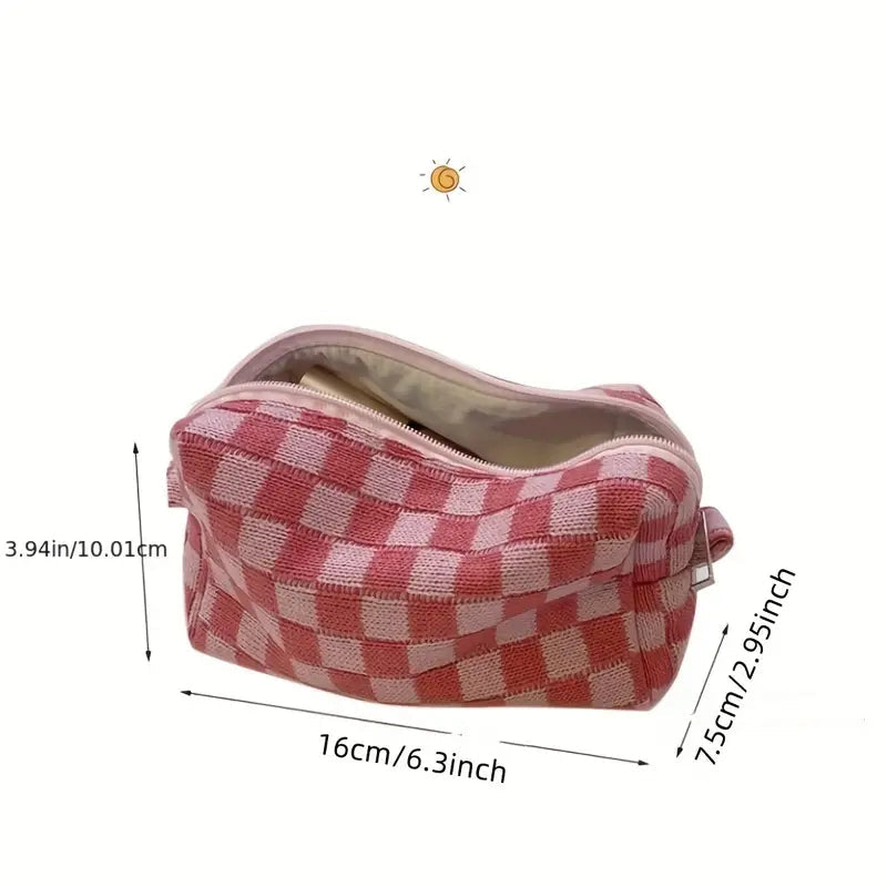 Checkered Pattern Zipper Makeup Bag Release Dates Sale Online