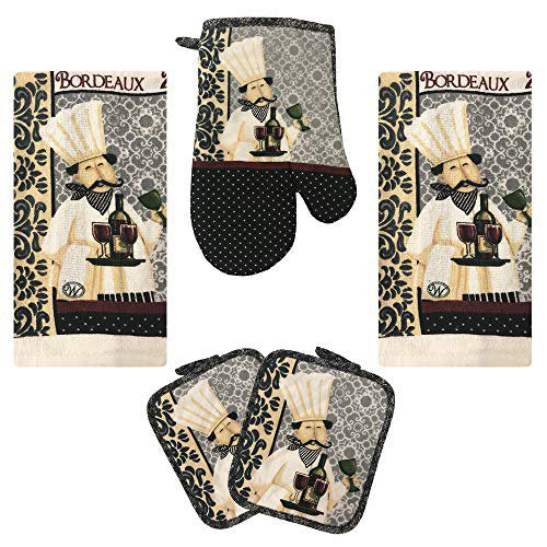 5-Piece: Assorted Kitchen Set: Towels, Potholder, Mitt Deals