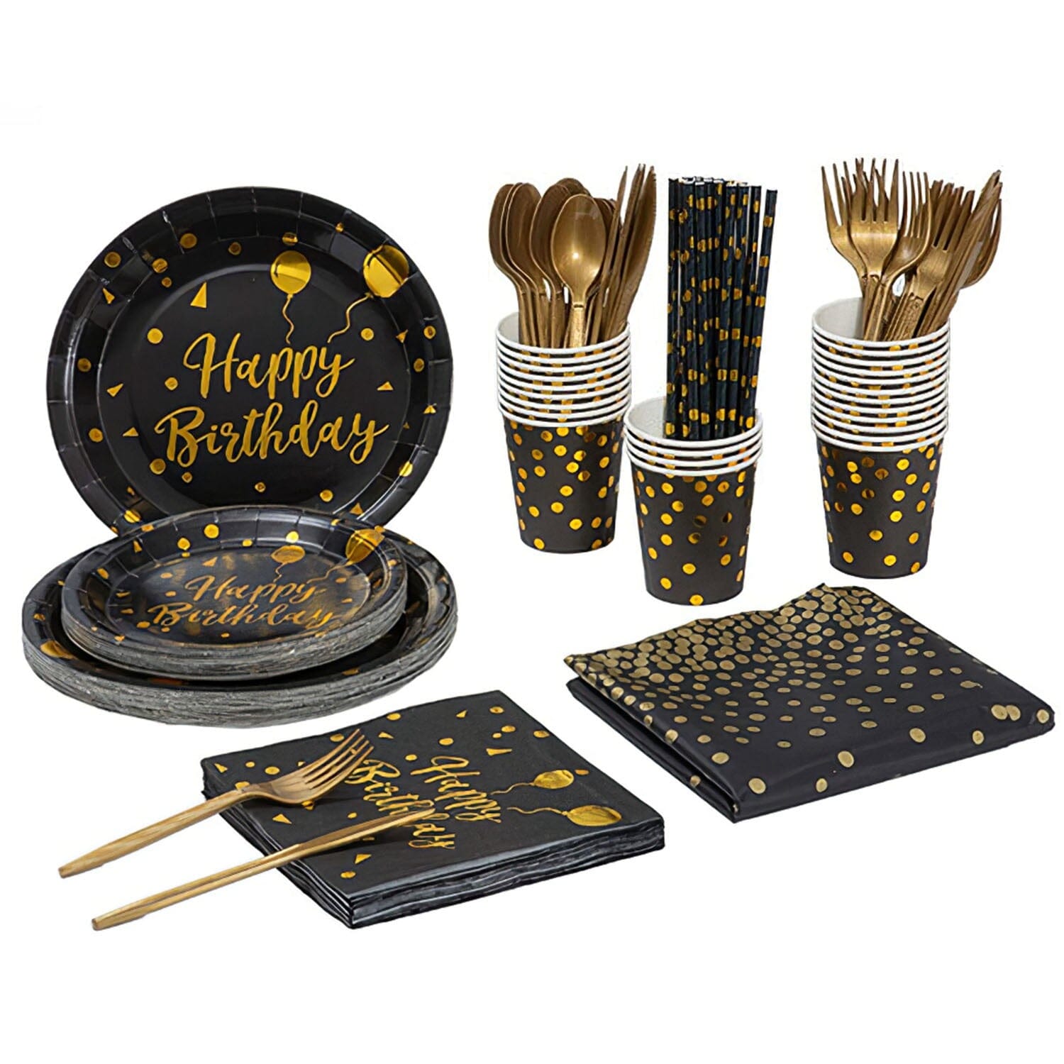 201 Pieces: Black Gold Disposable Dinnerware Set Cheapest Pice For Sale