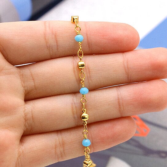 18k Gold Filled High Finish Polish Turquoise Ball Ankle Bracelet 2025 New Sale Online