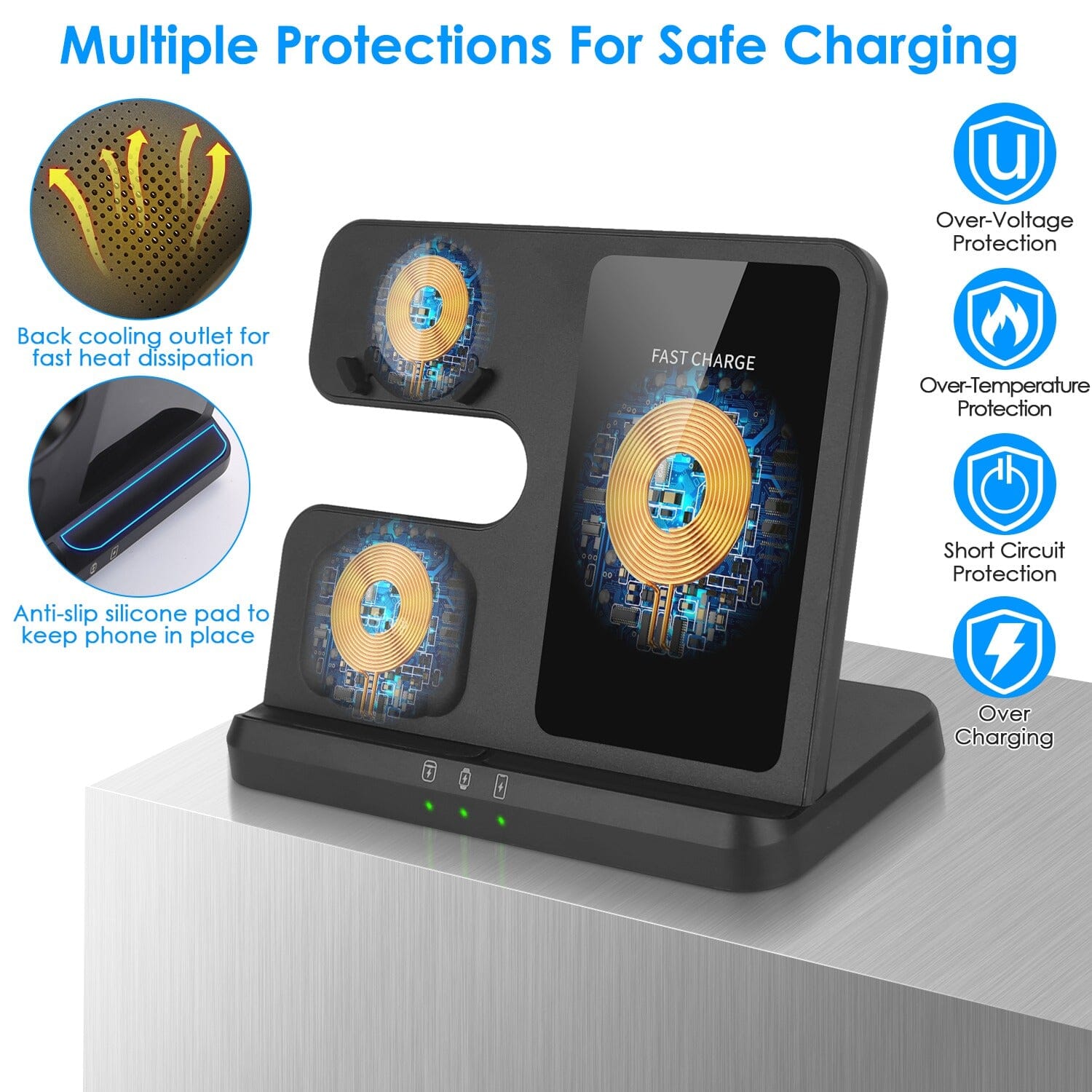 3-in-1 Fast Wireless Charger for Qi-enable Phones, Earphones and Watches Free Shipping Low Cost