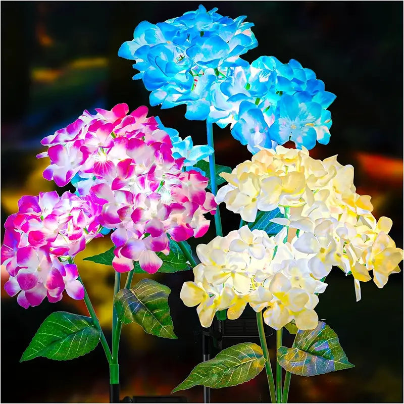 2-Pack: Hydrangea Solar LED Flower Lights with 3 Heads Outdoor Waterproof Garden Lights Pick A Best