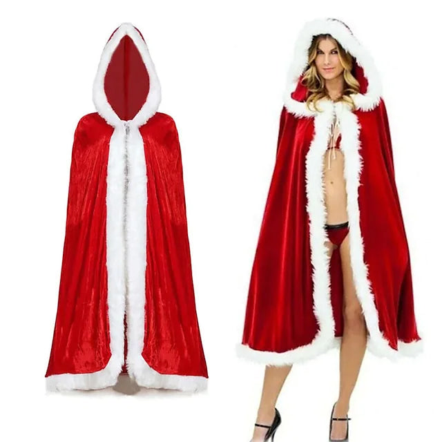 Velvet Hooded Cape Cloak Santa Cosplay Christmas Costumes Women Outlet New Styles