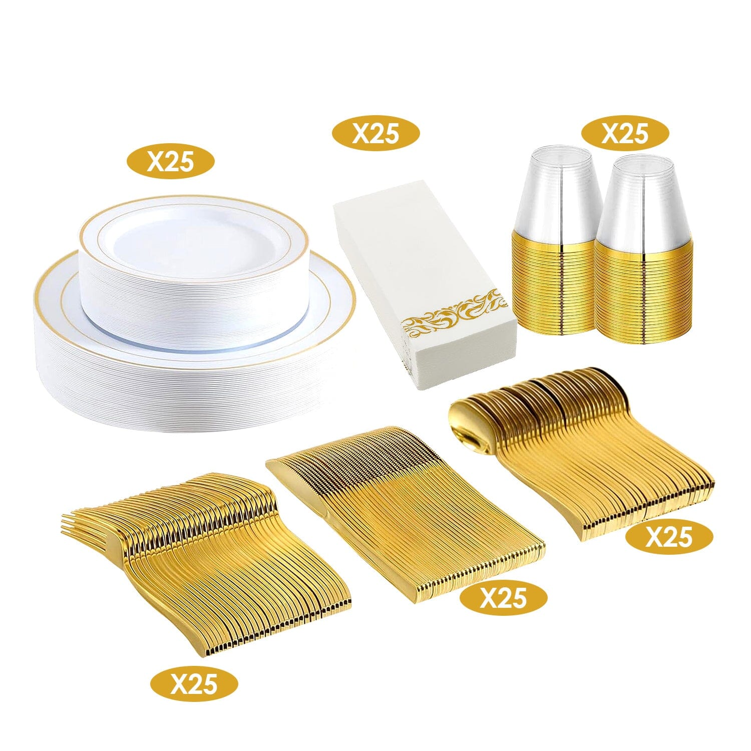 175-Pieces: Disposable Gold Dinnerware Set Low Shipping Fee Online