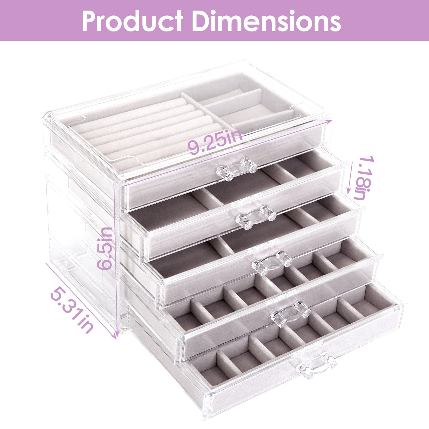 Clear Acrylic Jewelry Box Organizer with 5 Stackable Drawers Cheap Pice Low Shipping Fee