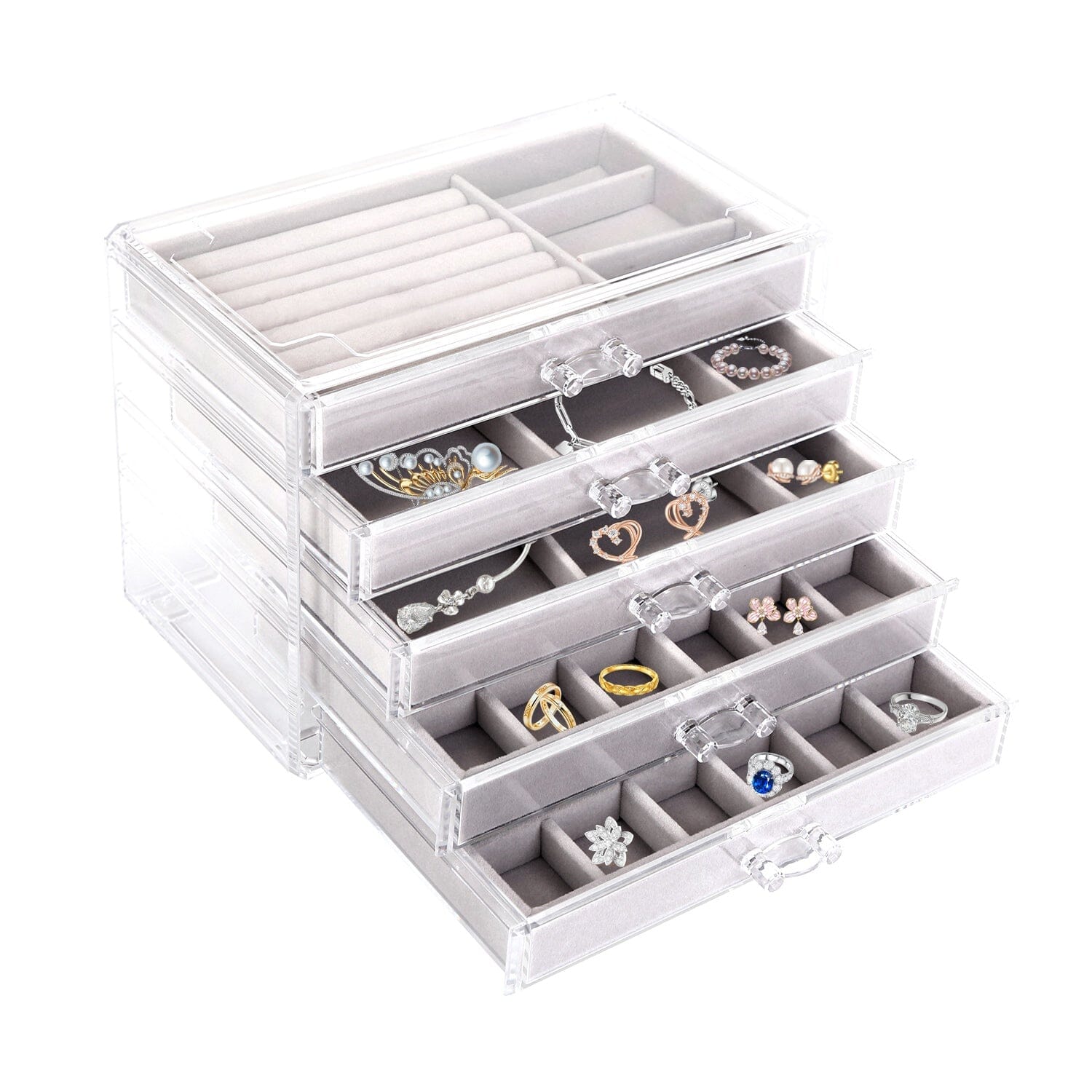 Clear Acrylic Jewelry Box Organizer with 5 Stackable Drawers Cheap Pice Low Shipping Fee