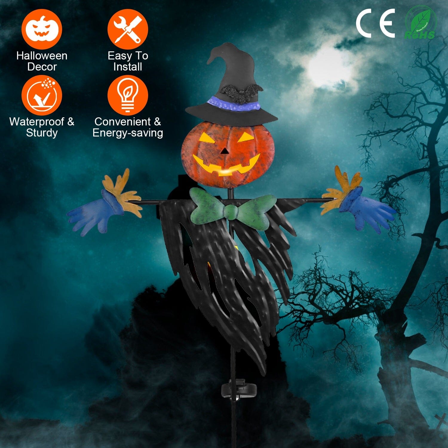 Solar Powered Scarecrow Shape Stake Light Halloween Decoration Official