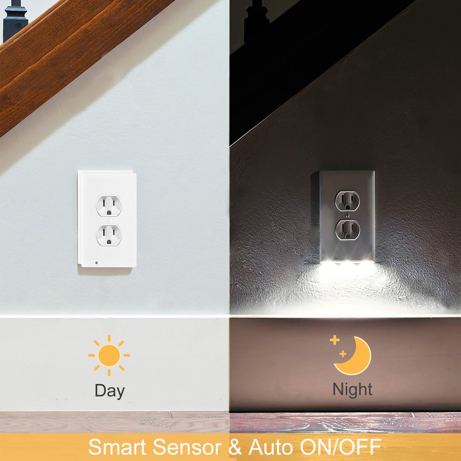 US Wall Outlet Cover Wall Plate with 3-LED Dusk To Down Sensor Night Lights For Sale Online