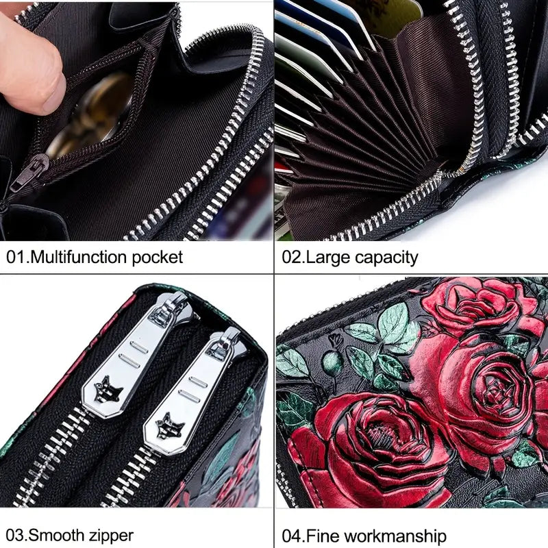 Women's Floral Faux Leather Double Zipper Card Holder and Coin Purse Find Great Cheap Online