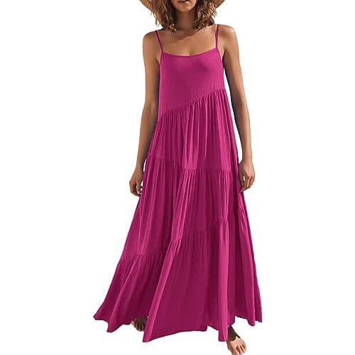 Women's Summer Casual Loose Sleeveless Spaghetti Strap Asymmetric Tiered Beach Maxi Long Dress Sale Hot Sale