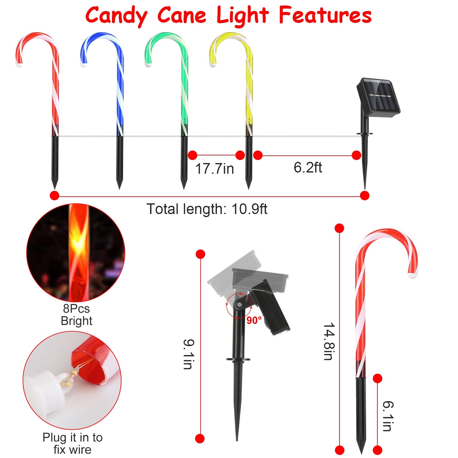 Solar Christmas Candy Cane Light IP55 Waterproof Stake Light Cheap Countdown Package