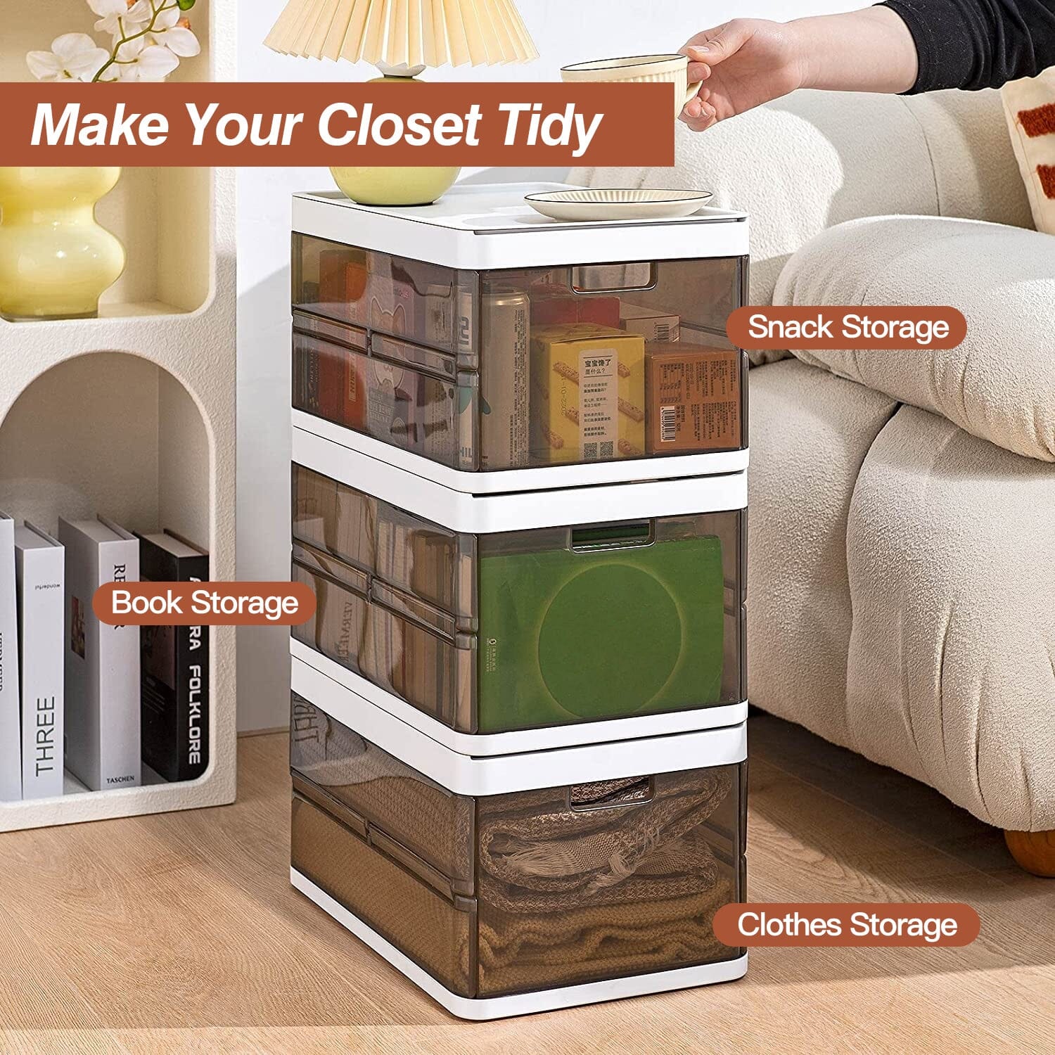 3-Pack: Foldable Storage Bin with Lid Stackable Plastic Closet Organizer Clearance Get To Buy